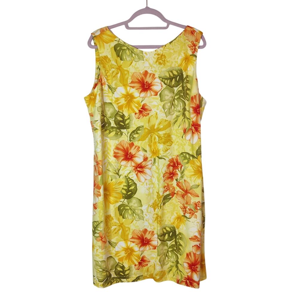 Vtg La Cabaña Yellow Tropical Floral Knee Length Vacation Dress XL Resortwear